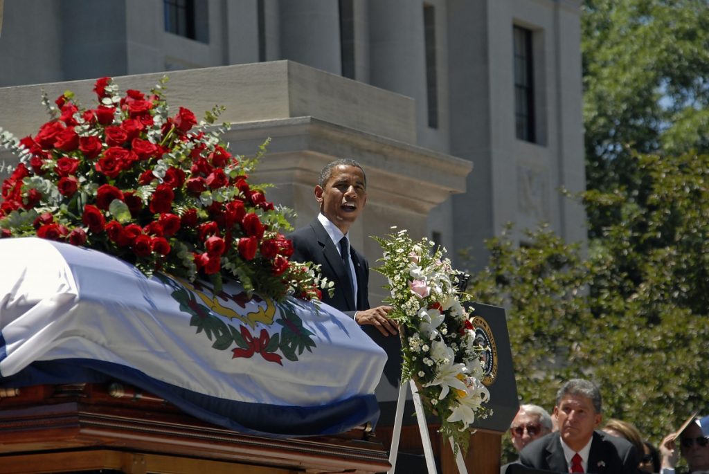 Then-President Barrack Obama spoke at the funeral service held for Senator Robert C. Byrd on the steps of the West Virginia Capitol in the summer of 2010. Photo: Steve Rotsch/Provided