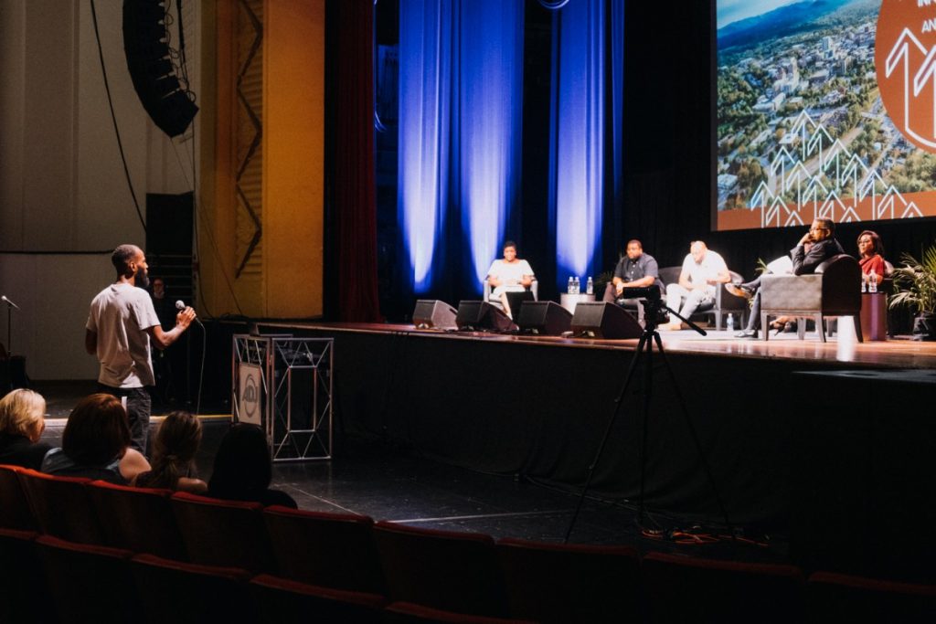 The June Information and Truth Telling session were phase 1 of Asheville City Manager Debra Campbell's three-part plan to explore reparations for Black citizens. This session was held on June 17, 2021, at Harrah's Cherokee Center. Photo: Hunter Rentz/100 Days in Appalachia