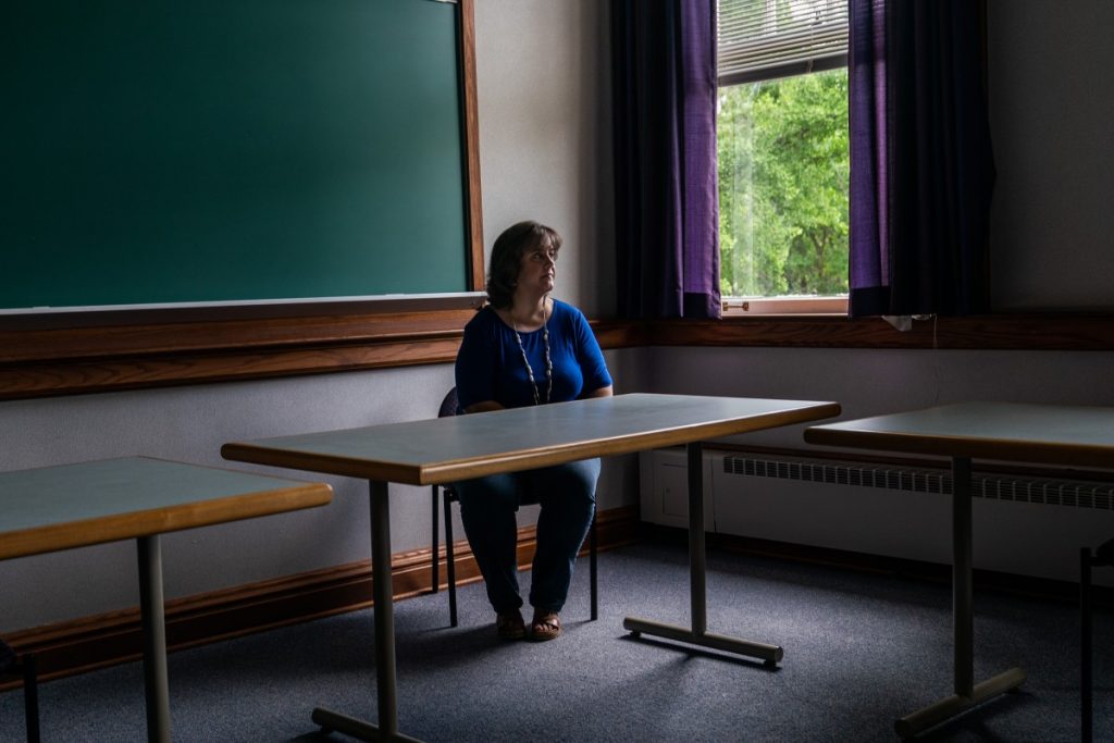Dr. Leanna K. Fuller poses in a classroom on the campus of the Pittsburgh Theological Seminary, a private institution affiliated with the Presbyterian Church (U.S.A.). Photo: Chris Jones/100 Days in Appalachia